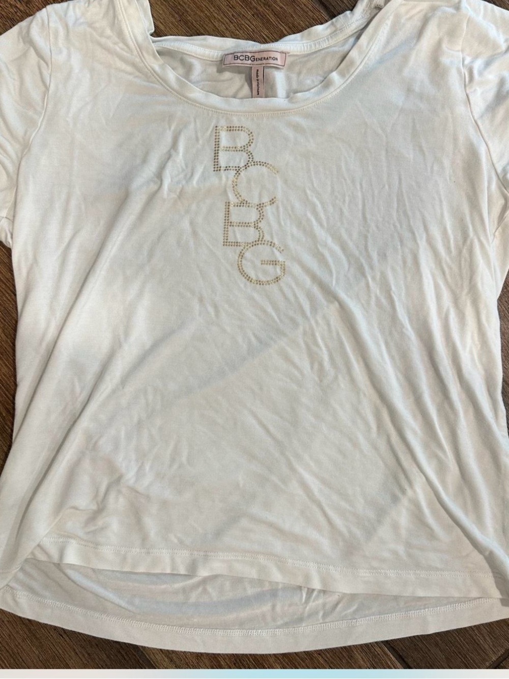 BCBG White T-Shirt with Rhinestone Logo